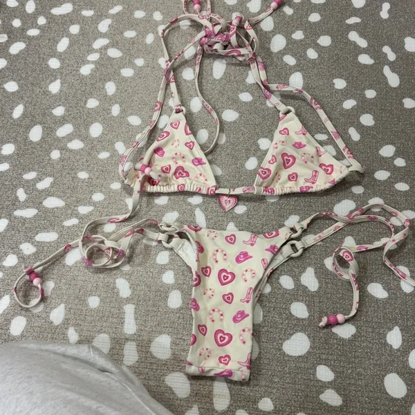 Frasier Sterling x Blackbough Swim bikini set hearts top love lace up triangle - Image 5