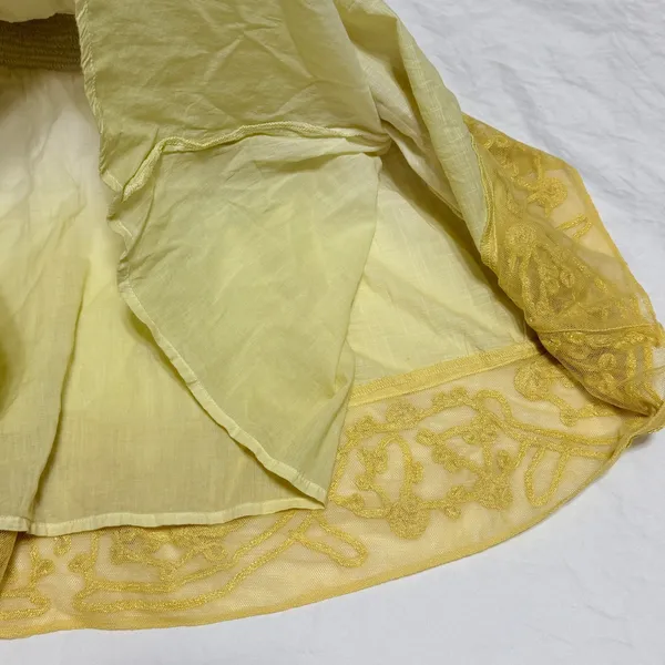 Free People Ombre Embroidered Mini‎ Skirt XS Yellow White Cotton Smocked Waist - Image 9