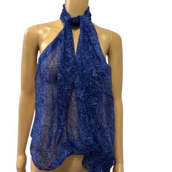 Source Unknown Blue Long Semi Sheer Scarf Paisley Floral Printed Sarong Wrap 19 x 65 inches - Image 2