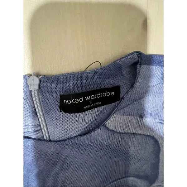 Naked Wardrobe NWT Women Small Blue Marble Mesh No Strings Attached Jumpsuit - Image 6