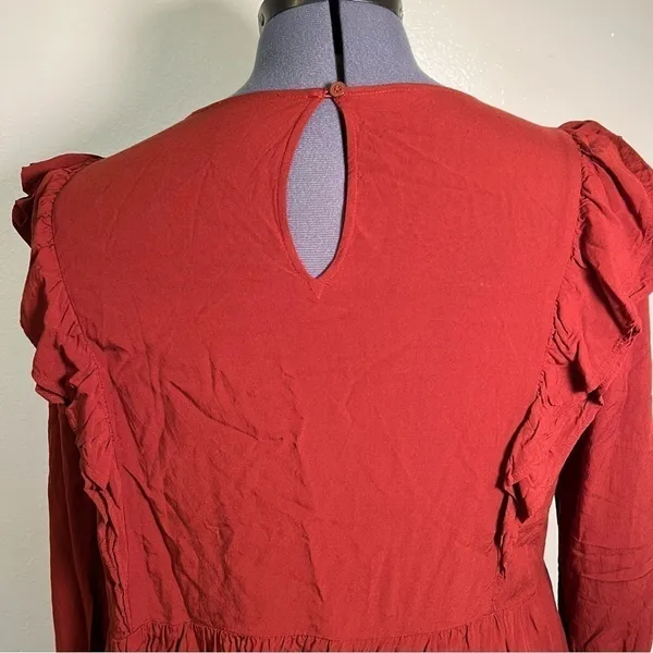 Loft Women's Size Large Wild Currant Ruffle-Sleeve Peplum Top Burnt‎ Red Orange - Image 9