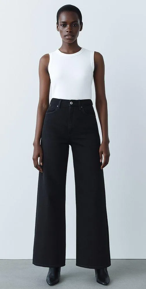 Zara Women's Black High Waisted Wide Leg Baggy Palazzo Denim Jeans Pants Size 0 - Image 7