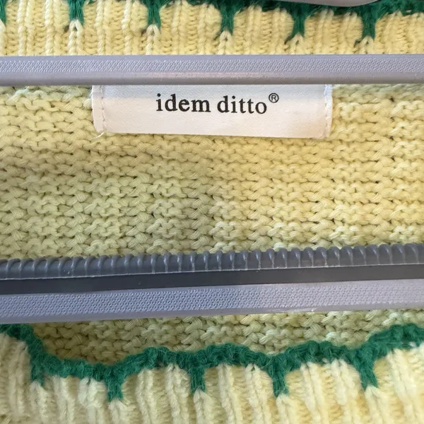 Idem Ditto M/L Cropped Knit Sweater Tank Top Yellow Green Scalloped Oversized‎ - Image 7