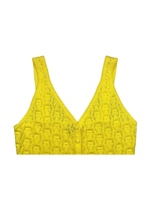 Milk & Honey Yellow Pointelle Knit Button Front Tank Top Size Medium - Image 2
