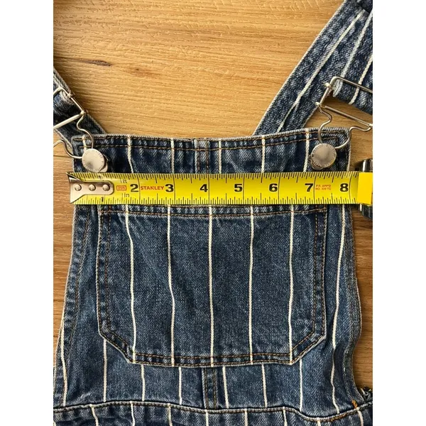 H&M Wm 0 Divided Blue Pinstripe Denim Overall Dress Mini Pinafore Festival Y2K - Image 6