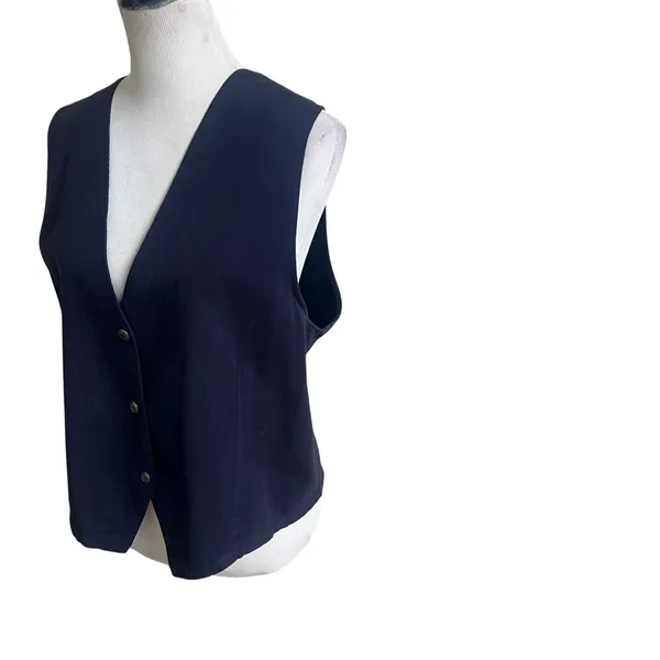 Vintage Au Coton Waistcoat Vest Women's Navy Sleeveless V-Neck Classic One Size - Image 3