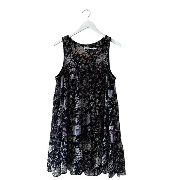 Urban Outfitters Kimchi Blue Babydoll Navy Floral Tiered Mini Lined SZ L #2423 - Image 2