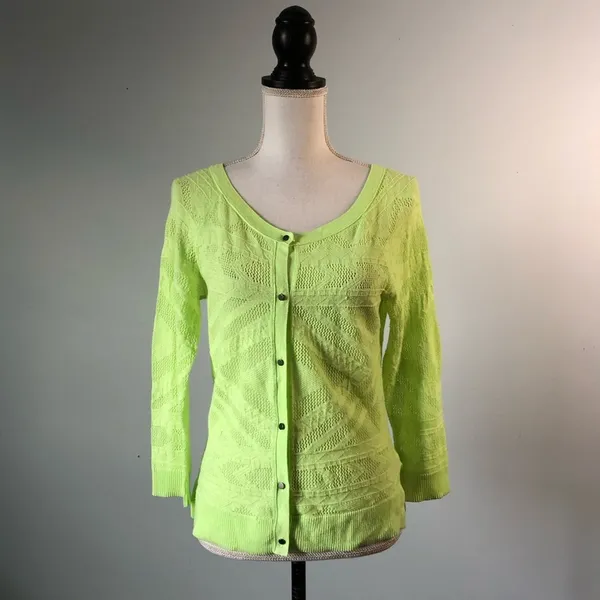 AMERICAN EAGLE | Neon Green Lightweight Button Cardigan Sweater Sz M - Image 2