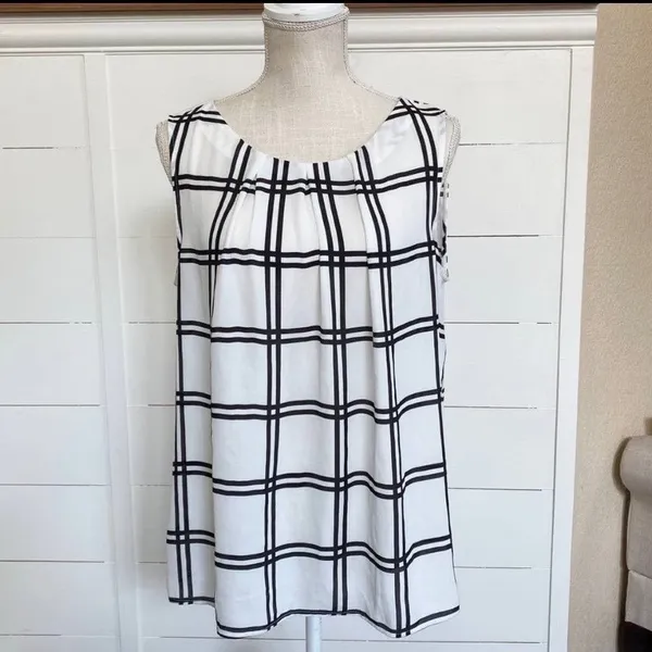 LOFT Women's Windowpane Pleated Dressy Sleeveless Blouse -‎ L EUC - Image 7