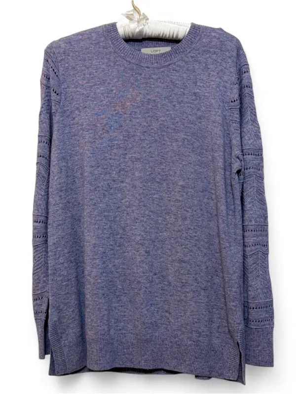 LOFT Pointelle Chevron Sleeve Crewneck Heather Lilac Pullover Wool Blend Sweater - Image 2