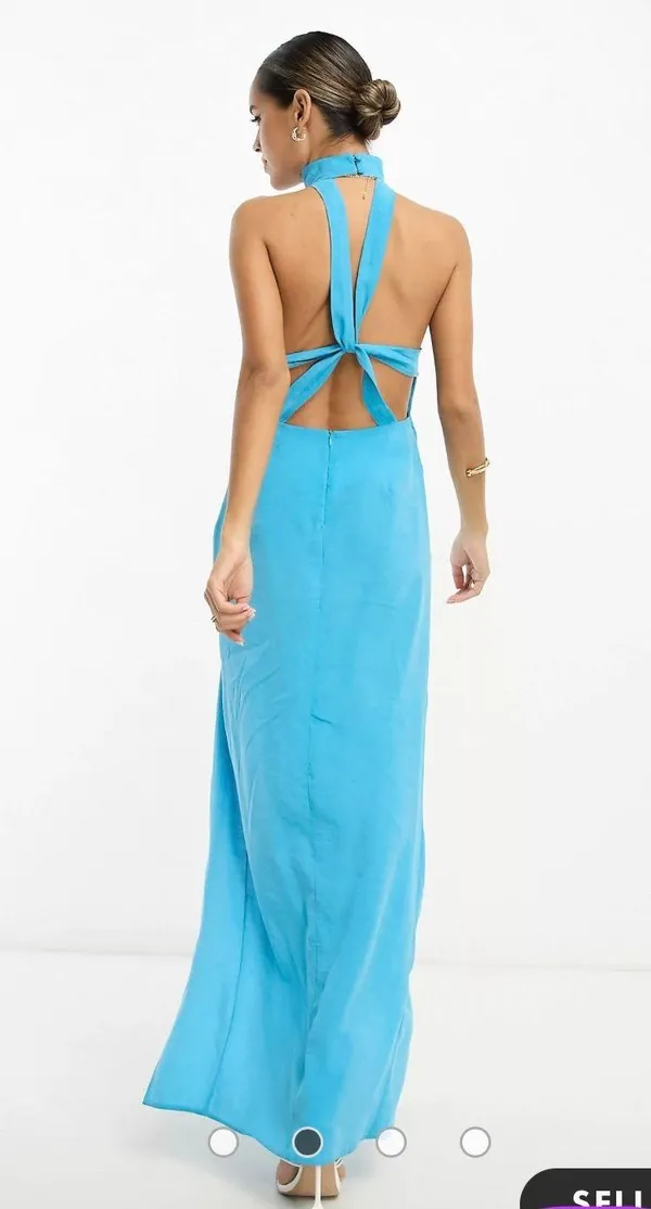 ASOS NWT DESIGN washed halterneck maxi dress with twist strap back detail in turquoise - Image 3
