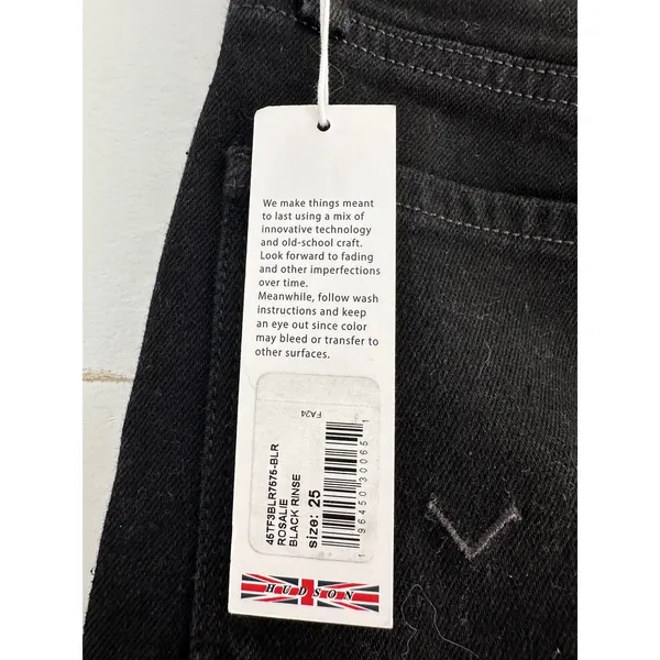 Hudson Rosalie High Rise Wide Leg Jeans Black Rinse Size 25 NWT Denim - Image 4