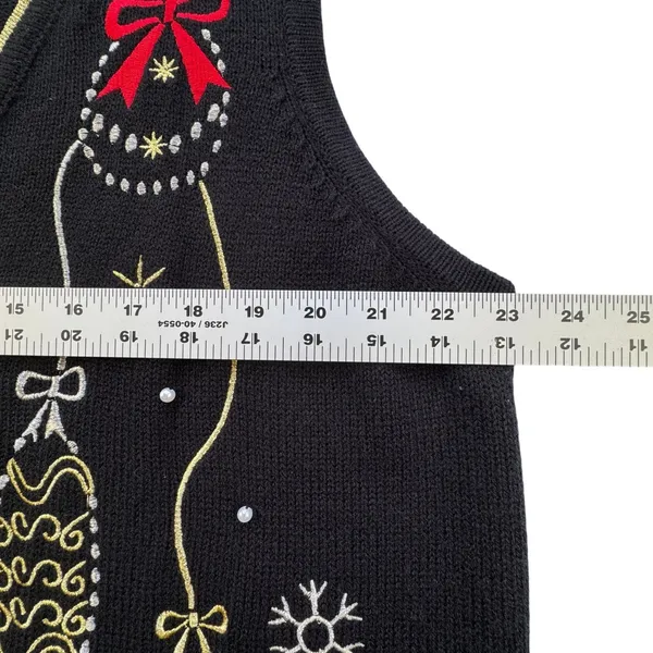 Holiday Time Christmas Sweater Vest Womens 2X 20 Black Gold Embroidered‎ Beaded - Image 7