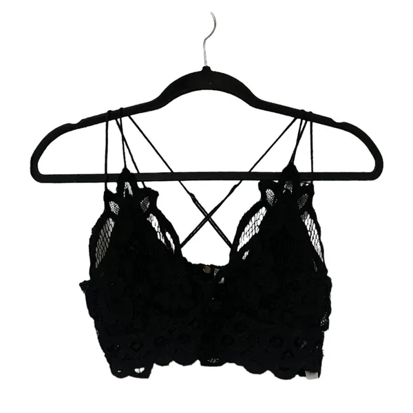Free People Black Crochet Lace Strappy Crop Bralette Top Cami - Image 6