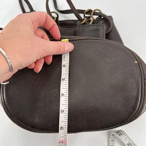 Stone Mountain Dark‎ Chocolate Brown Pebbled Leather Brass Grommet Bucket Bag - Image 10