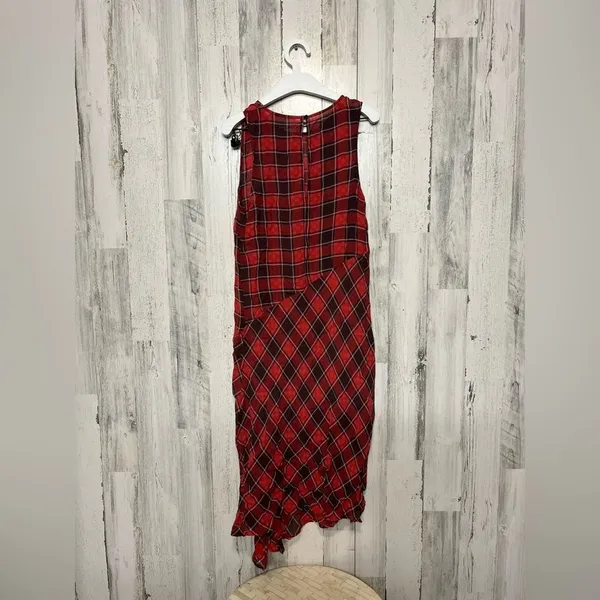 Cooper and Ella Red Plaid Sleeveless Dress Size M Asymmetrical Hem Casual Chic - Image 6