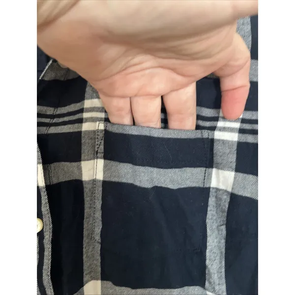 Tommy Hilfiger Womens S Blue Plaid Roll Tab Long Sleeve 3/4 Button-Down Flannel - Image 5