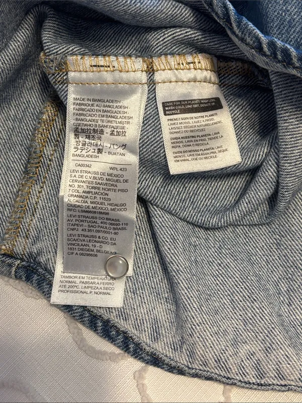Levi's Denim Western Pearl Snap Shirt Oversized Blue Medium Wash XS - Image 6