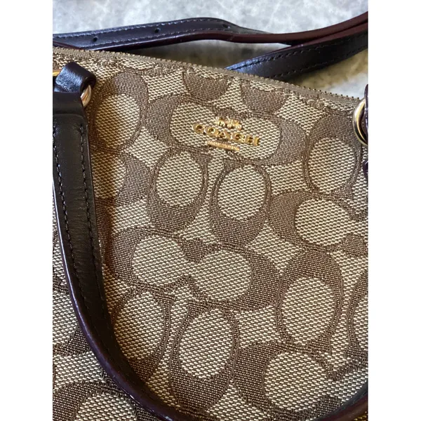 Coach Kelsey Satchel Signature Jacquard Canvas Brown Crossbody Bag F27580 - Image 2