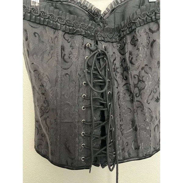 Gothic Black Brocade Corset Top Bustier Lace-Up Victorian Steampunk Grunge XXS - Image 4