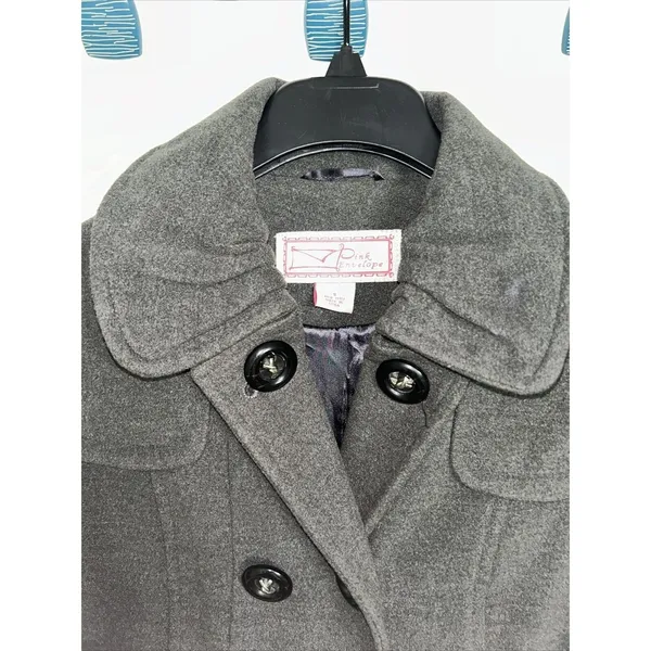 Pink Envelope Macys Pea Coat Purple Jacket Double Breast Small Grey - Image 6