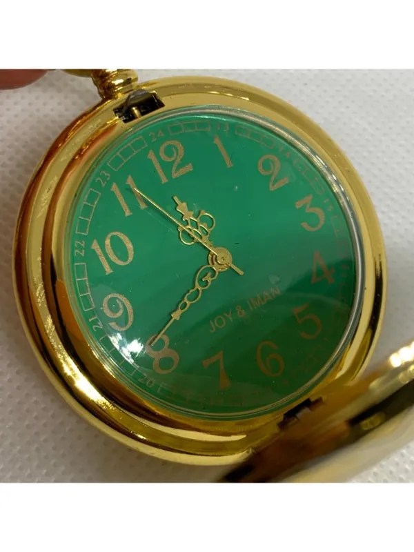 Women’s gold tone pocket watch joy & iman green dial Quartz analog 46mm running - Image 2