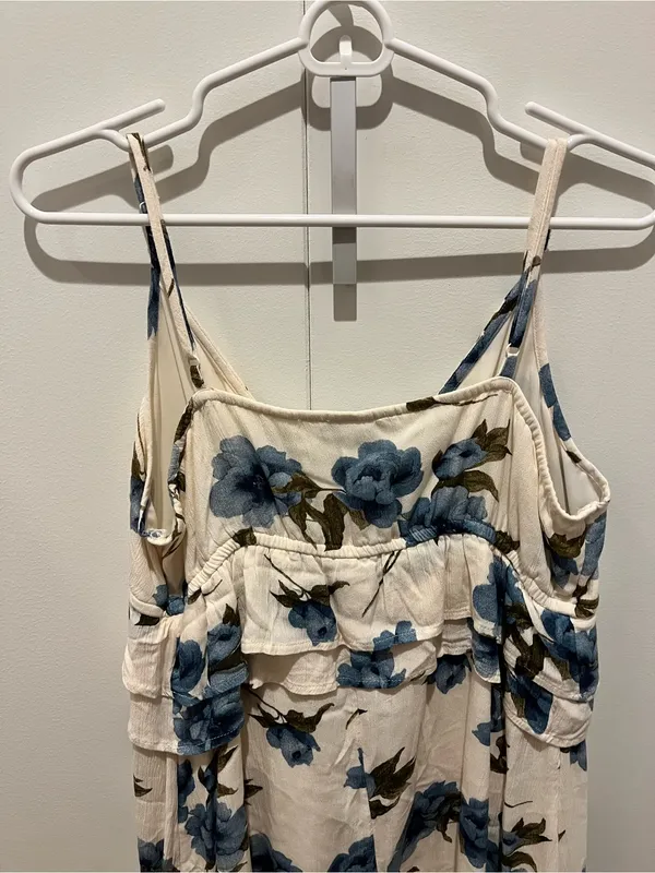 American Eagle Outfitters Cream Mini Dress with Blue Floral Print - Image 5