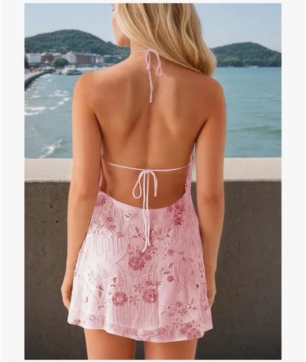 Sequin halter mini dress - Image 2