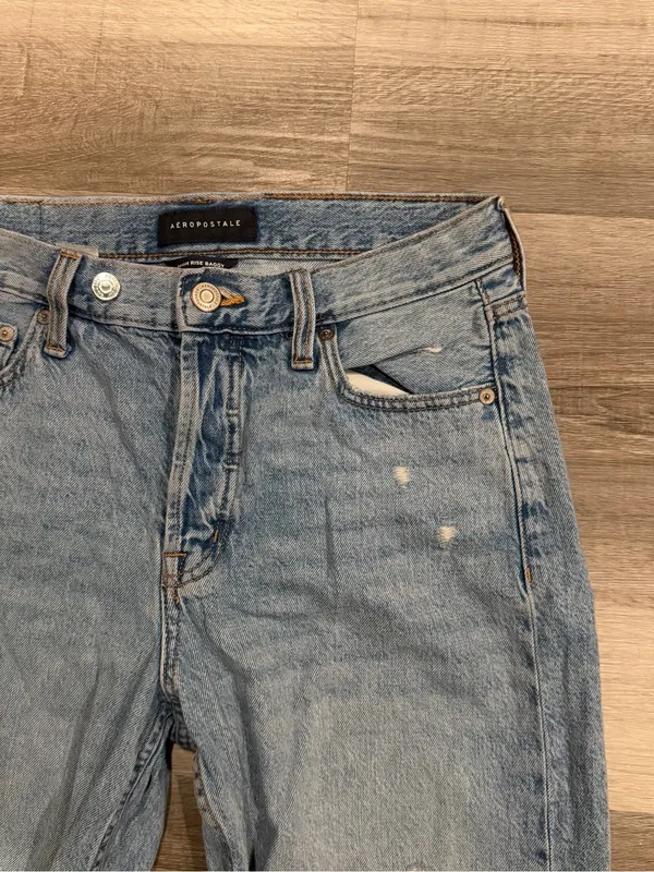 Aeropostale High Rise Baggy Jeans Women's 6 Short Light Wash Distressed Y2K - Image 2
