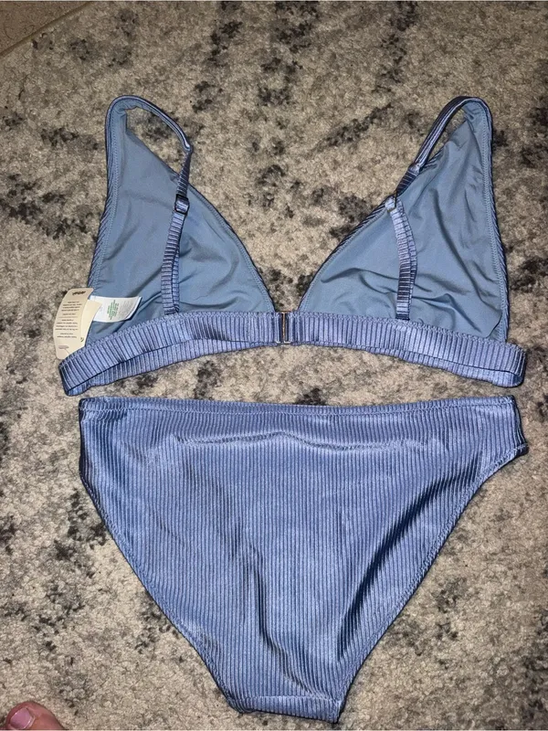aerie Ribbed Light Blue Triangle Bikini - Image 4