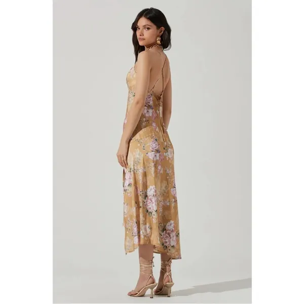 ASTR‎ the Label Gaia Dress in Mustard Floral Satin Midi Womens Size L - Image 2