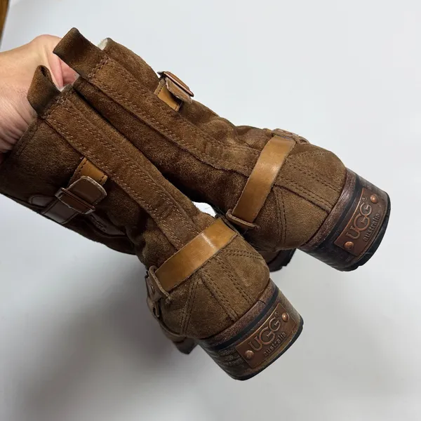 Ugg Endell Chestnut Suede Harness Strap Sherpa Lined Boots S-485 Sz 8 - Image 5