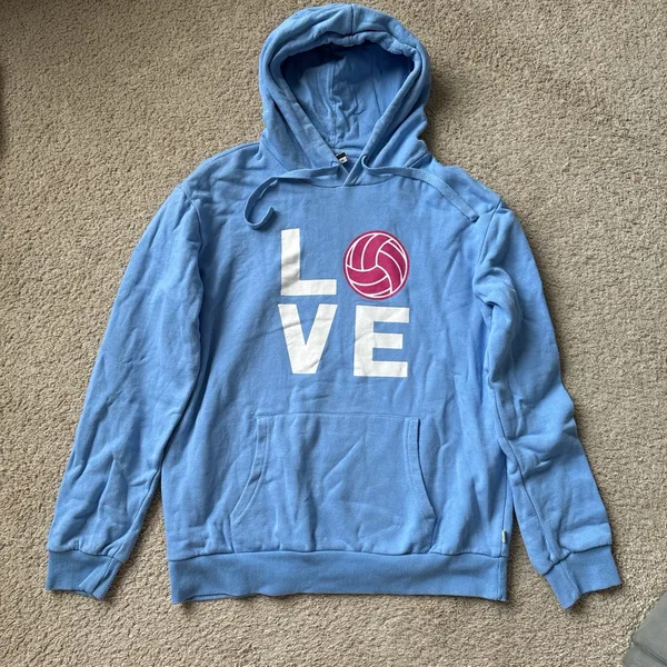 Blue Hoodie with Love Volleyball Design - Image 2