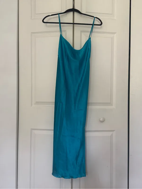 Cheibear Blue Green Teal Satin Midi Nightgown Sleep Dress Pajamas Size XL - Image 2