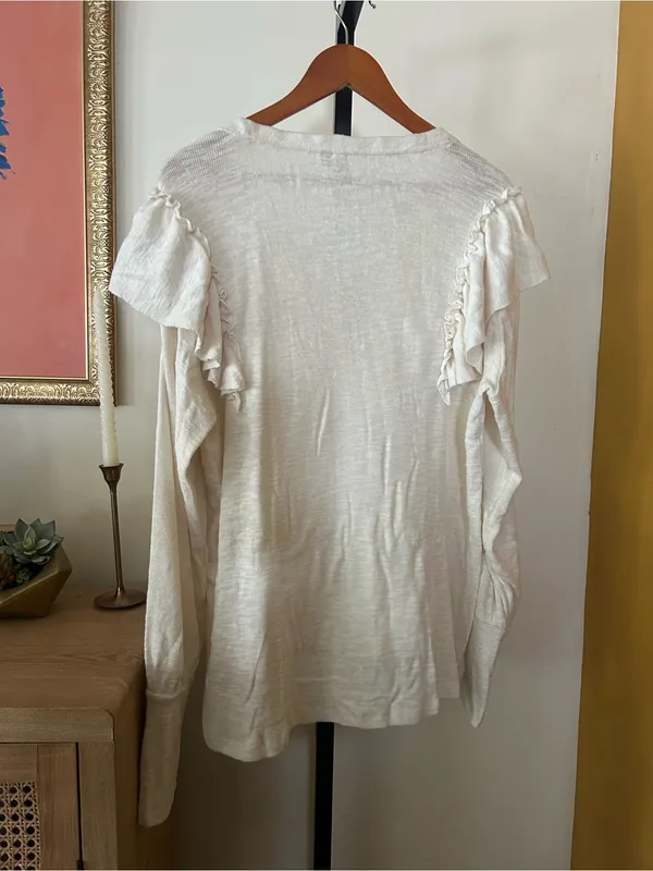 Anthropologie Pilcro Cozy Ruffle Popover Top Long Sleeve V-Neck Ivory Cream XL‎ - Image 5