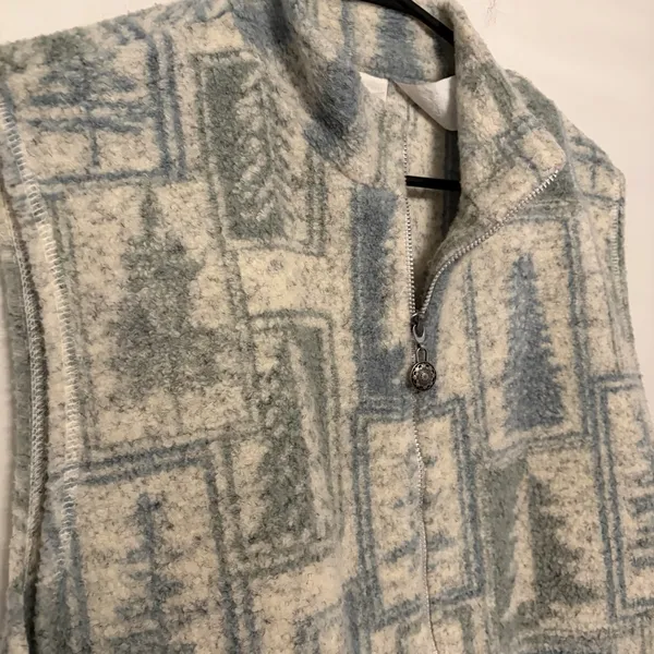 Vintage Monterey By Korey Large Fleece Zip Up Vest Trees Pockets Outdoors Winter - Image 4