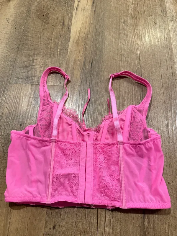 Victoria's Secret Hot Pink Lace Longline Corset Bralette Large - Image 3