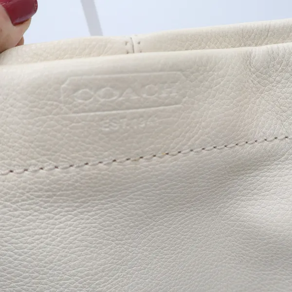 Coach Shoulder Bag Women's Hobo Cream Grey Pebbled Leather Studded Good - Image 2