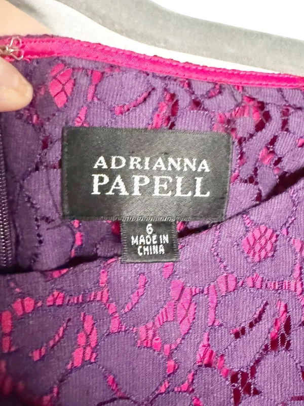 Adrianna Papell Purple Pink Lace Overlay Fit Flare Dress A Line Size 6 - Image 3