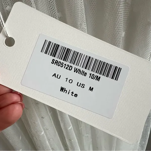 NWT One and Only Collective Tie Shoulder Mesh Tulle Dress Deep V Midi White Gown - Image 6