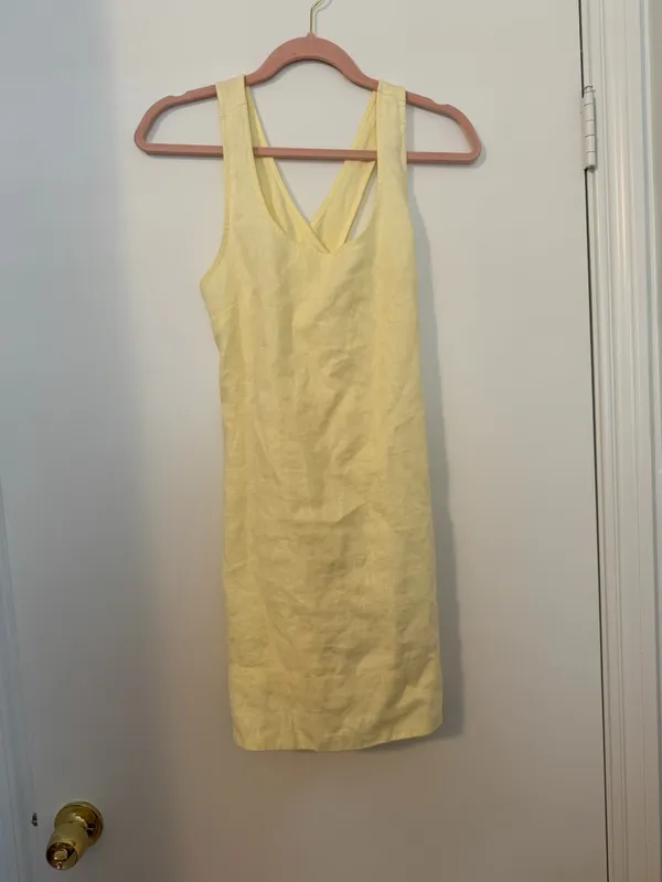 Madewell Cross-Back A-Line Mini Linen Dress in Pale Pineapple Yellow Size 00 - Image 7