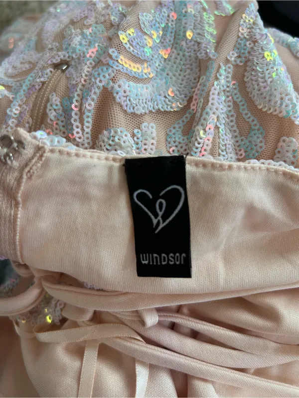 Windsor White & Beige Sequin Open Back Crisscross Tie Mini Dress Size Small - Image 4