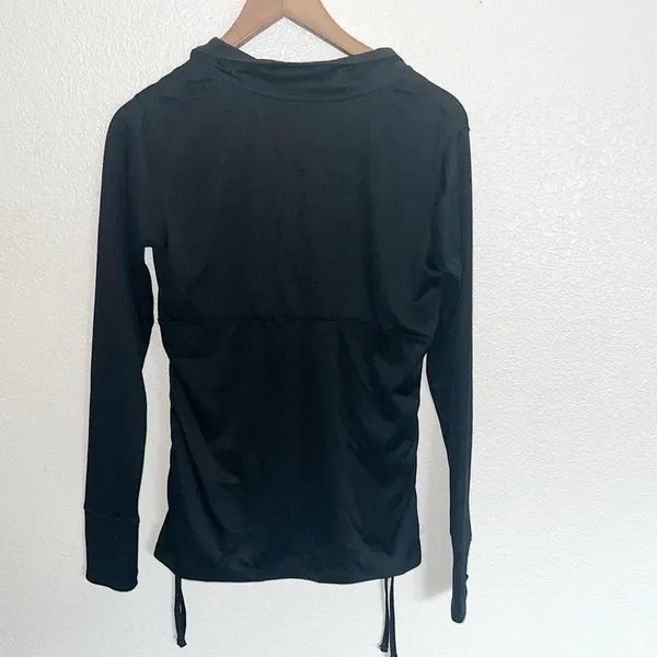 Avia Black Long Sleeve Ruched Tie Side Thumbhole Quarter Zip Active Top - Image 7