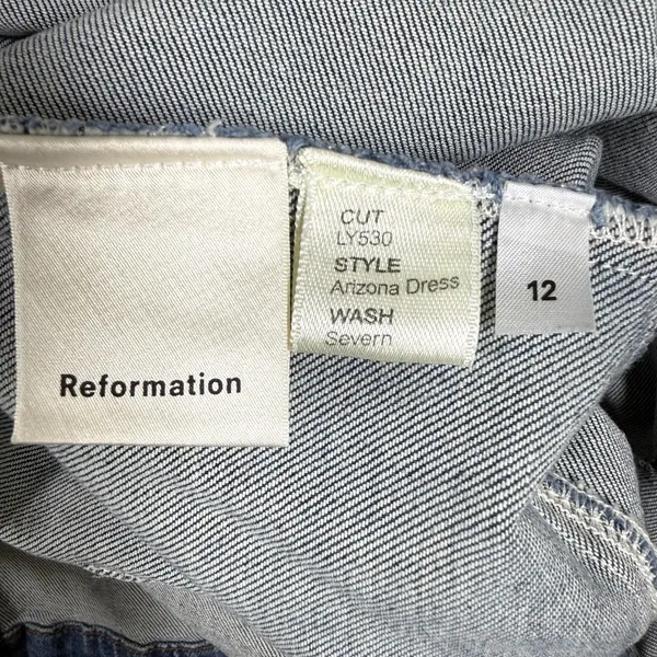 Reformation Jeans Arizona Dress Severn Blue Denim Mini Button Front Size 12 - Image 3