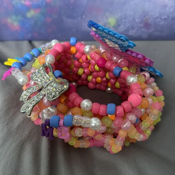 “Drink Me” Bow Pink Alice n Wonderland 3D Kandi Cuff for Music Festivals EDC - Image 4