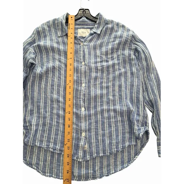 Rails Charli Shirt Womens Large Linen Blend Lake View Stripe Button Blue KKK10-2 - Image 7