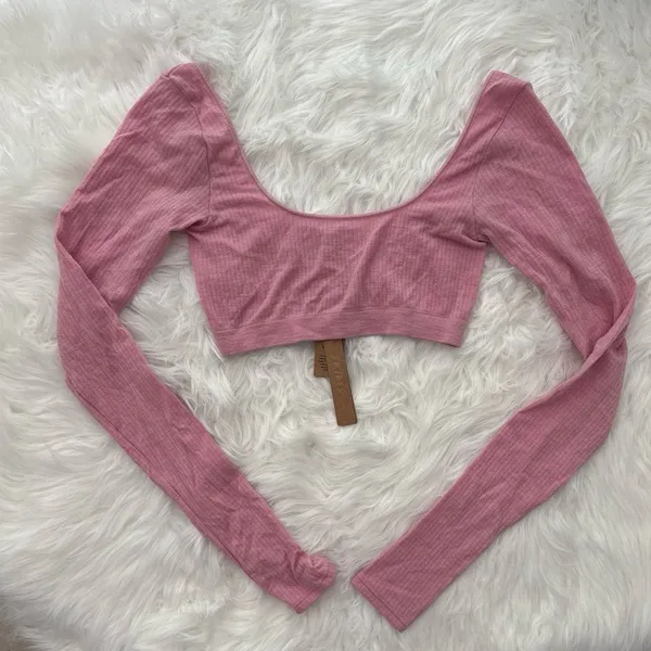 Skims Wool Rib Long Sleeve Super Cropped Top Halite XXS/XS - Image 4