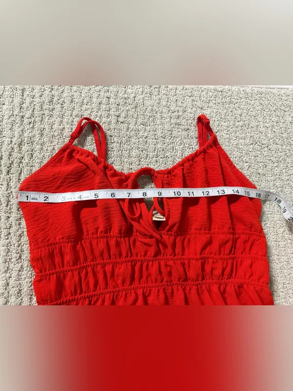 Monteau Los Angeles Smocked Waist Tiered Midi Dress in Bright Red Sz L - Image 7