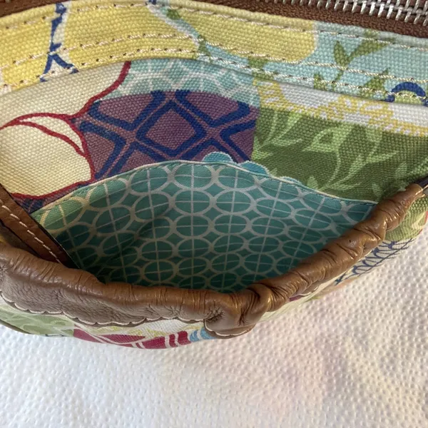 Fossil Original Brand Floral Crossbody Bag Zip Closure Brown Strap Pockets - Image 4