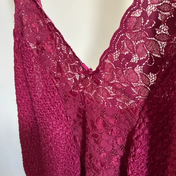 Vintage Movie Star Lace Bodysuit L Burgundy Womens V-Neck Lingerie USA Made - Image 5